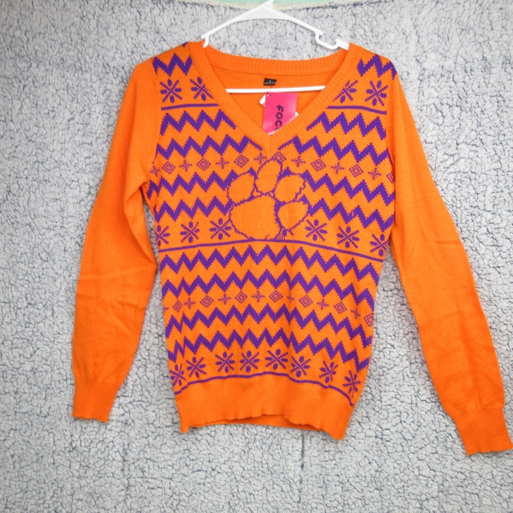 Foco‎ Women's Clemson Tigers Ugly Sweater Lightweight V Neck Size Small